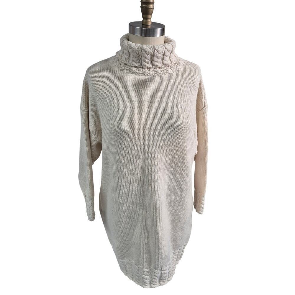 Vtg 80s Benetton Italian Wool Blend Knit Tunic Turtle Neck 48 LXL Made in Italy